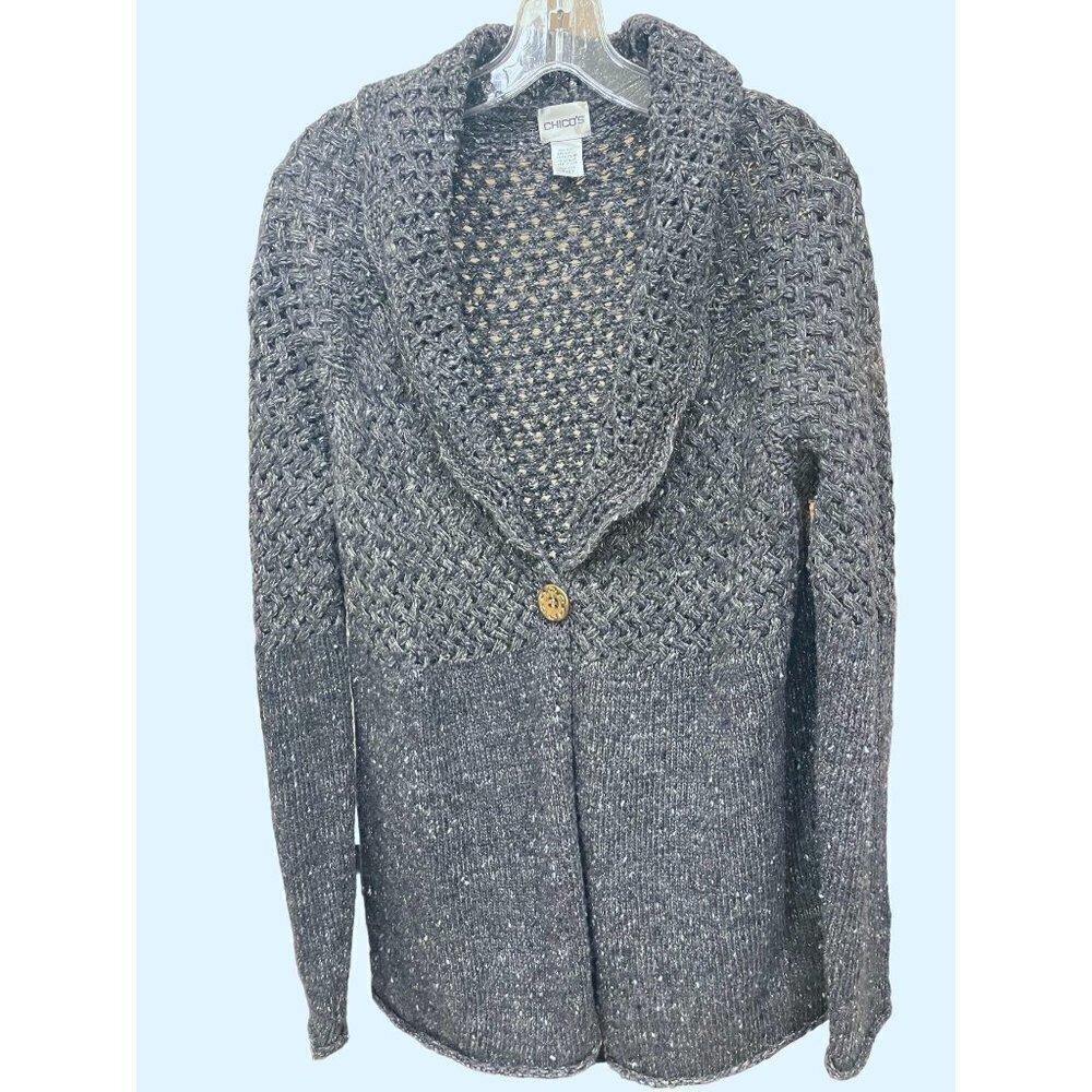 Chicos womens lightweight cardigan/ jacket metalic threads - Picture 1 of 7